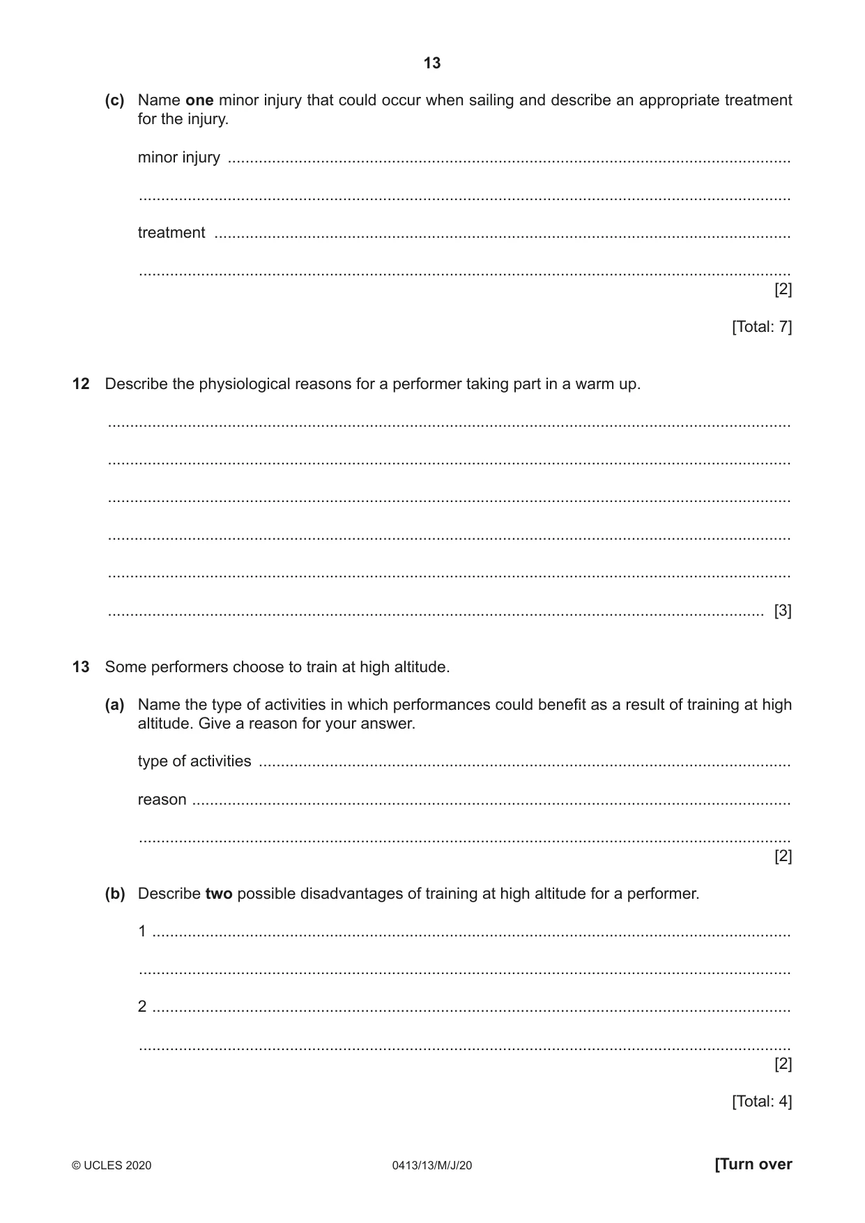 Cambridge IGCSE Physical Education 0413 2020 May/June Paper 1 · Variant 3 question paper, page 13 of 16