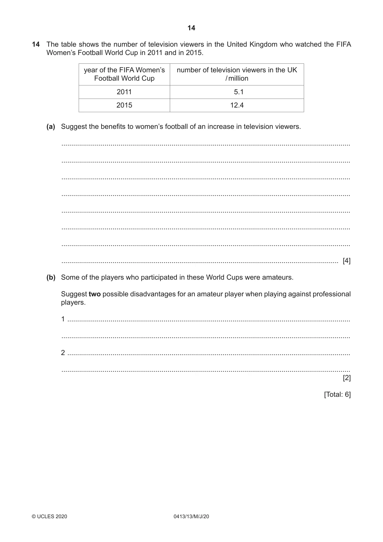 Cambridge IGCSE Physical Education 0413 2020 May/June Paper 1 · Variant 3 question paper, page 14 of 16