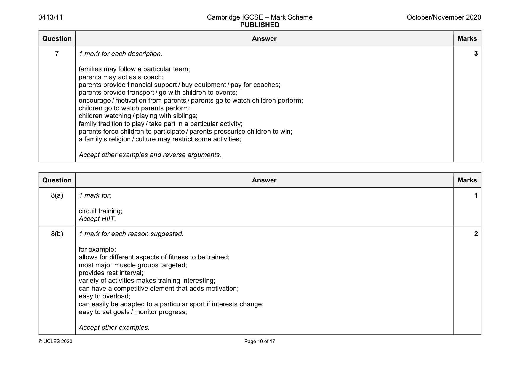 Mark scheme, page 10 of 17