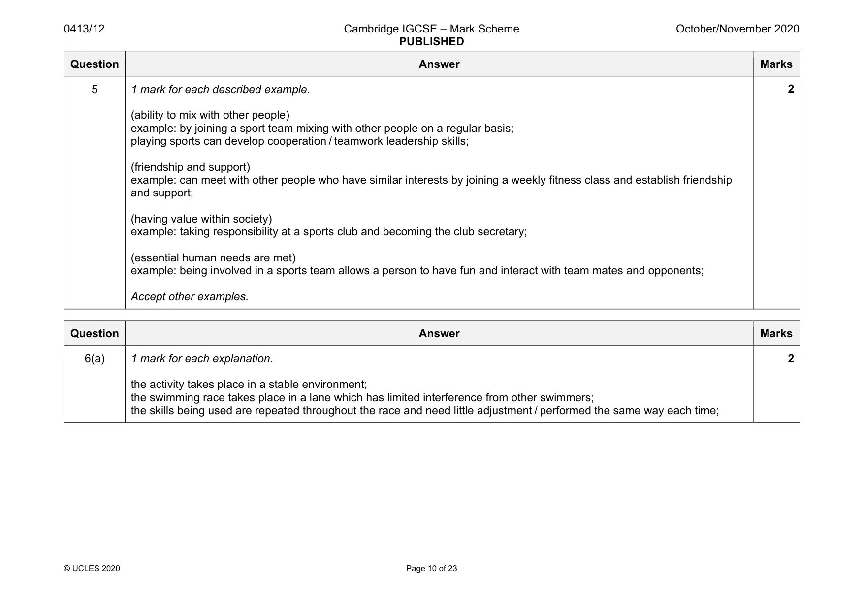 Mark scheme, page 10 of 23