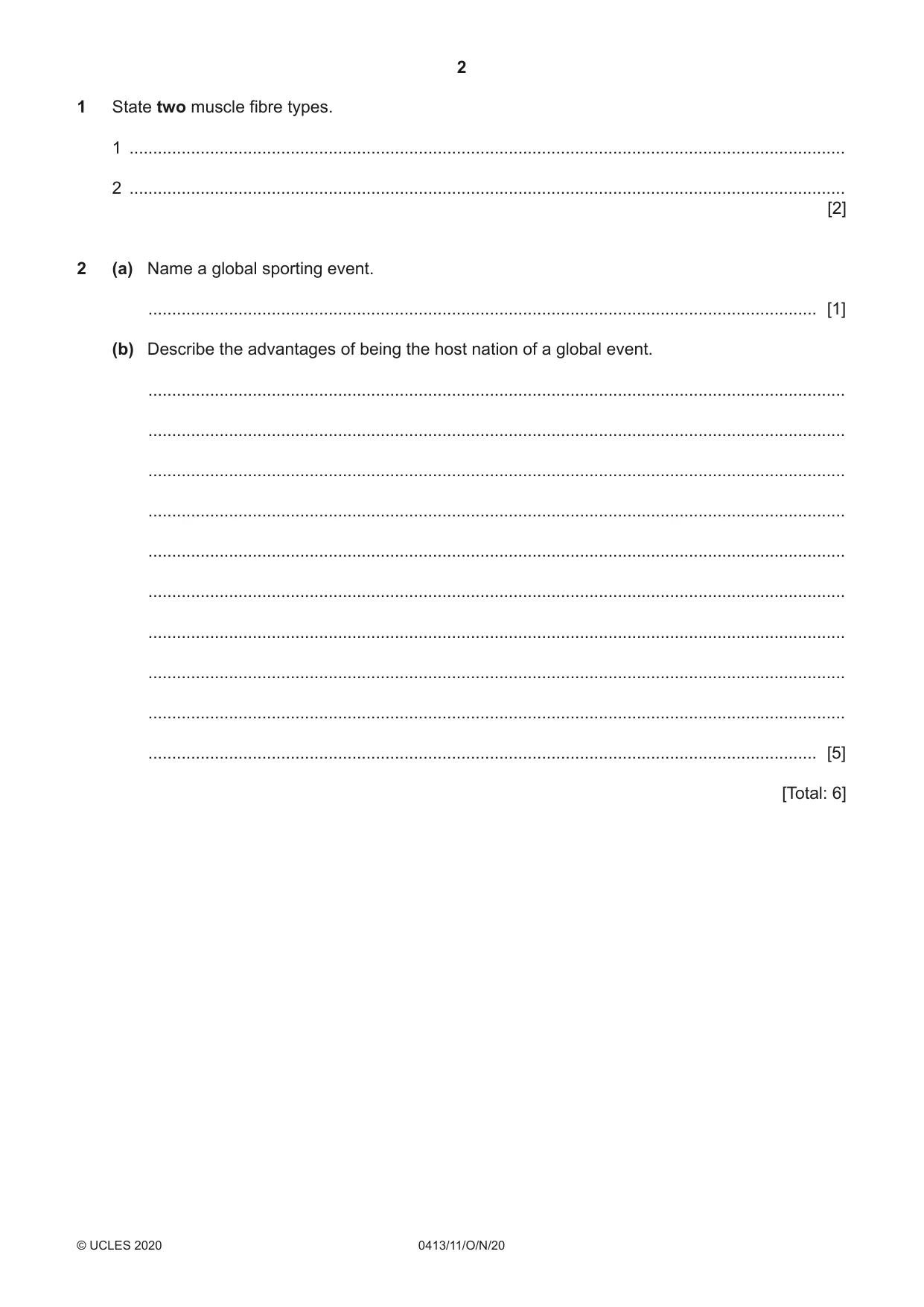 Cambridge IGCSE Physical Education 0413 2020 Oct/Nov Paper 1 · Variant 1 question paper, page 2 of 20