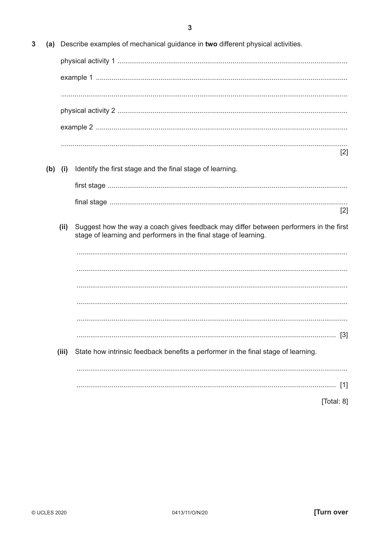 Cambridge IGCSE Physical Education 0413 2020 Oct/Nov Paper 1 · Variant 1 question paper, page 3 of 20