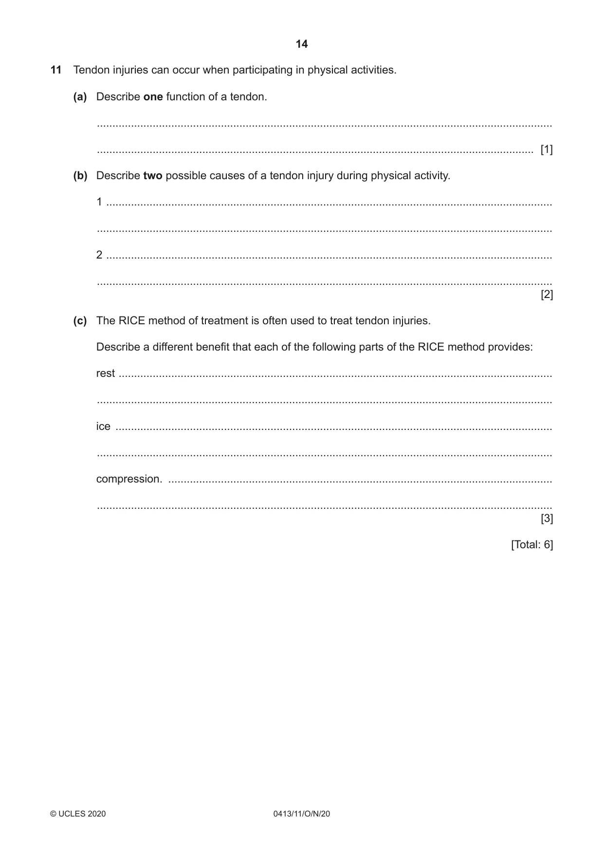 Cambridge IGCSE Physical Education 0413 2020 Oct/Nov Paper 1 · Variant 1 question paper, page 14 of 20