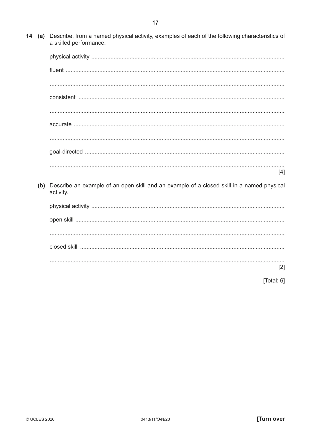 Cambridge IGCSE Physical Education 0413 2020 Oct/Nov Paper 1 · Variant 1 question paper, page 17 of 20