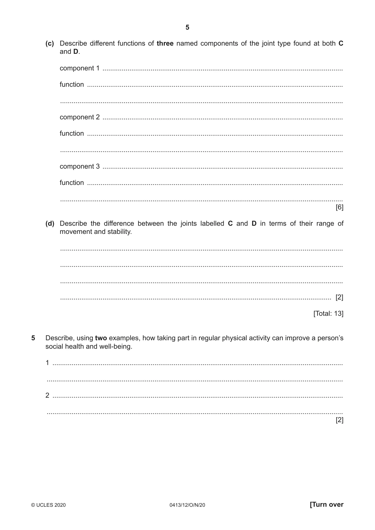 Cambridge IGCSE Physical Education 0413 2020 Oct/Nov Paper 1 · Variant 2 question paper, page 5 of 16