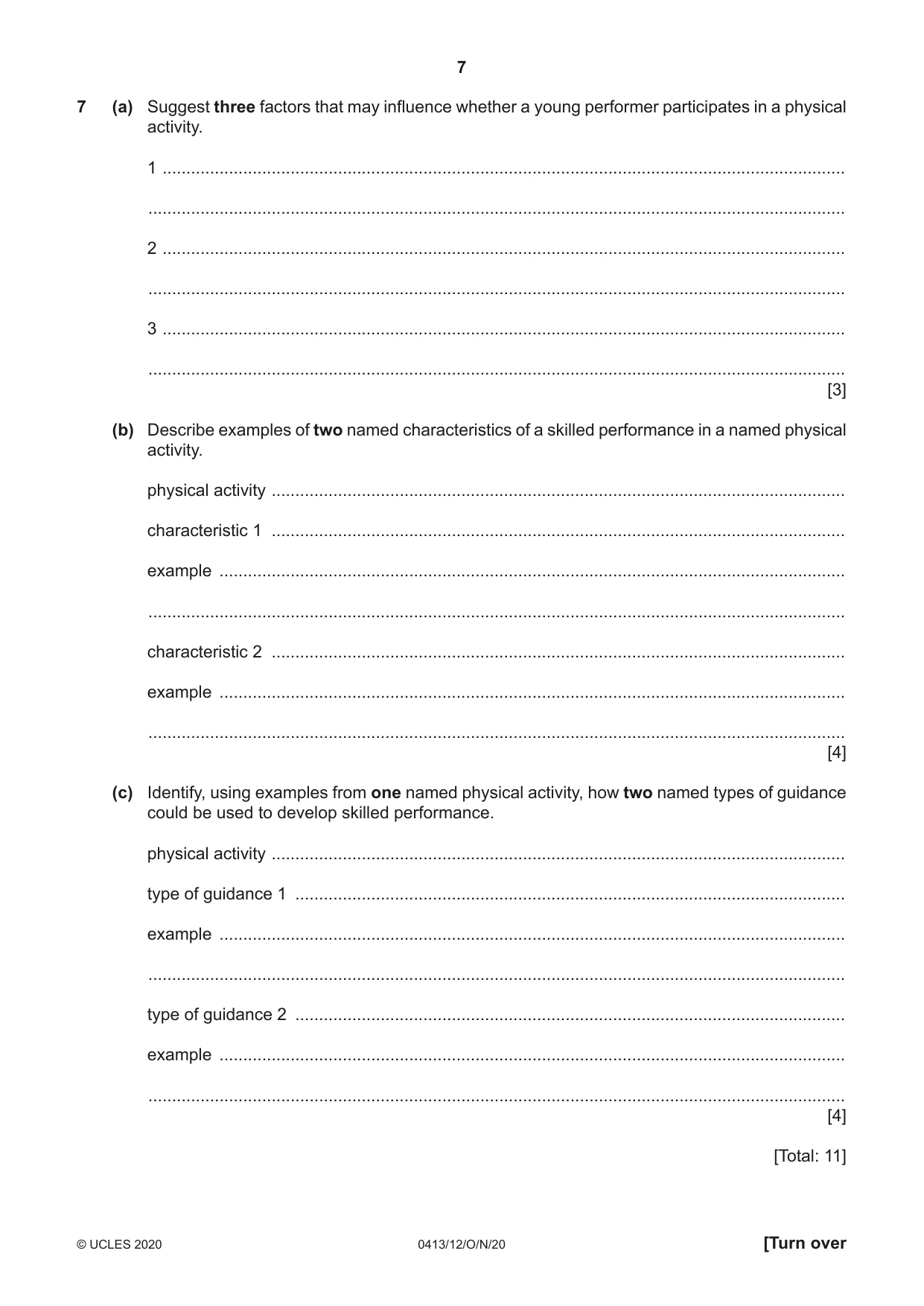 Cambridge IGCSE Physical Education 0413 2020 Oct/Nov Paper 1 · Variant 2 question paper, page 7 of 16