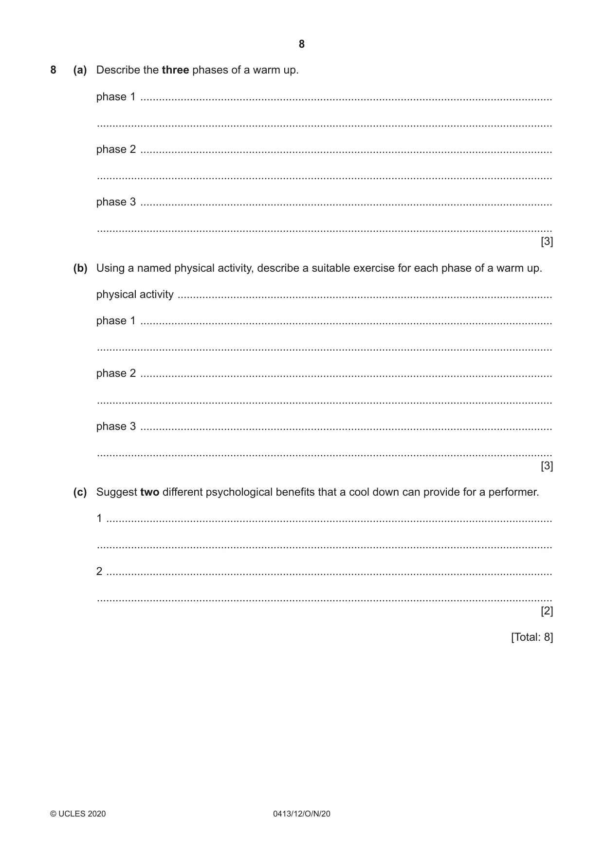 Cambridge IGCSE Physical Education 0413 2020 Oct/Nov Paper 1 · Variant 2 question paper, page 8 of 16