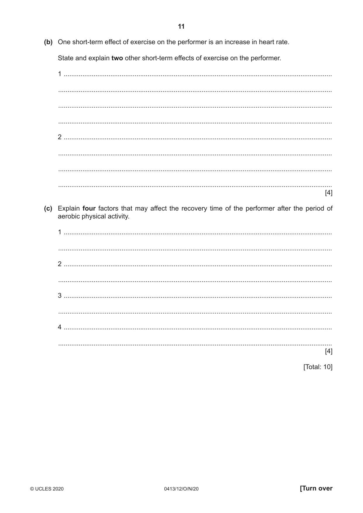 Cambridge IGCSE Physical Education 0413 2020 Oct/Nov Paper 1 · Variant 2 question paper, page 11 of 16