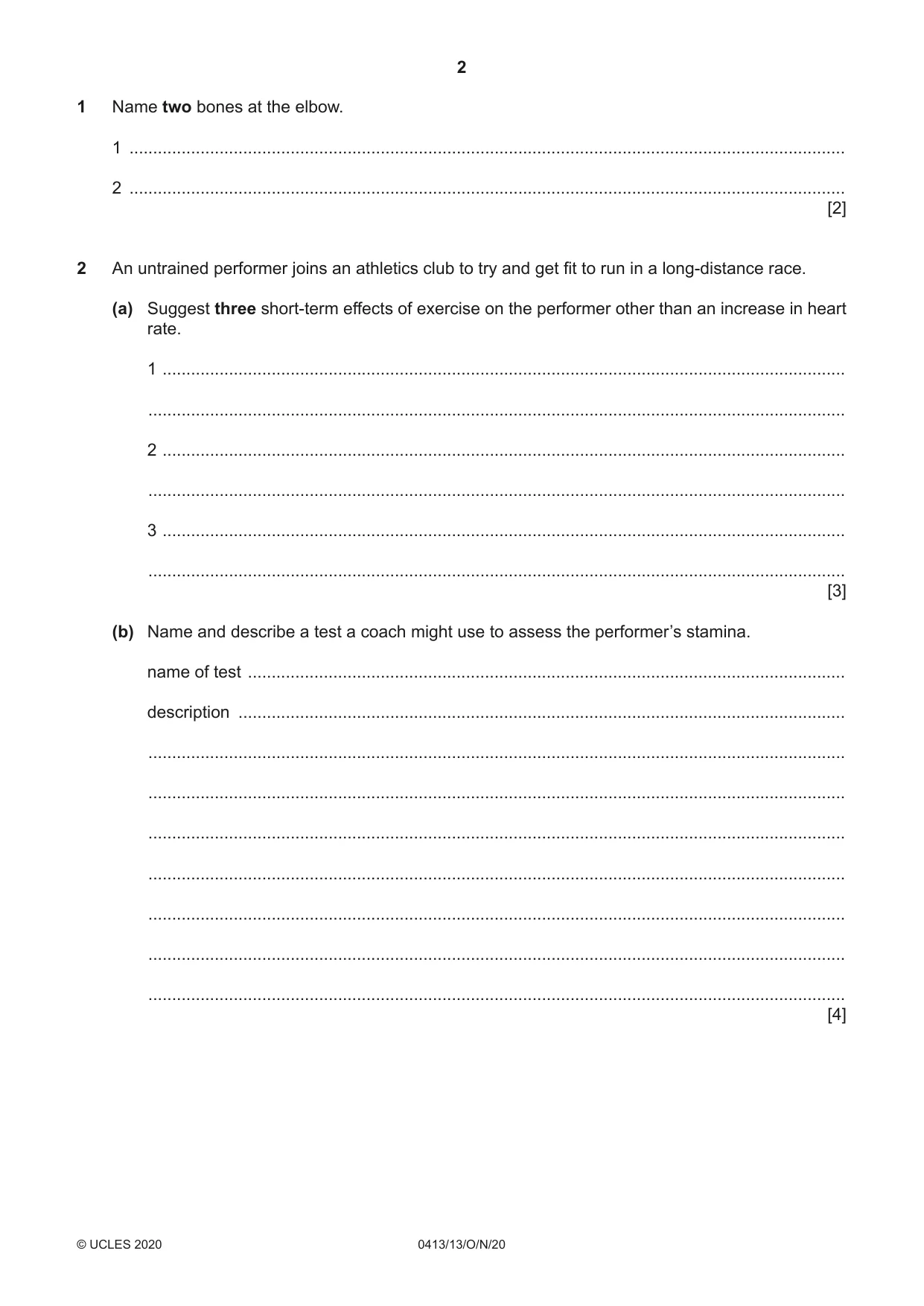 Cambridge IGCSE Physical Education 0413 2020 Oct/Nov Paper 1 · Variant 3 question paper, page 2 of 16