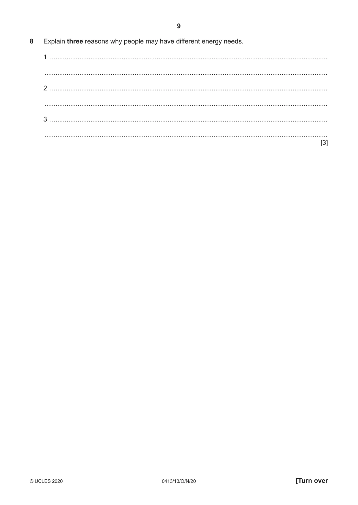 Cambridge IGCSE Physical Education 0413 2020 Oct/Nov Paper 1 · Variant 3 question paper, page 9 of 16