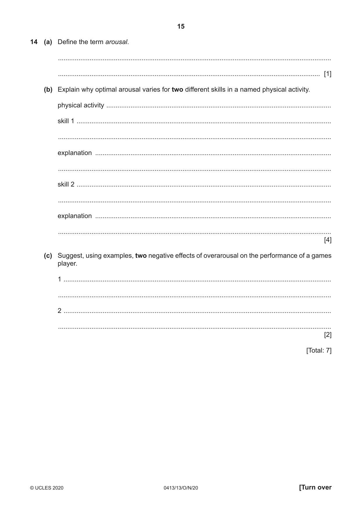 Cambridge IGCSE Physical Education 0413 2020 Oct/Nov Paper 1 · Variant 3 question paper, page 15 of 16