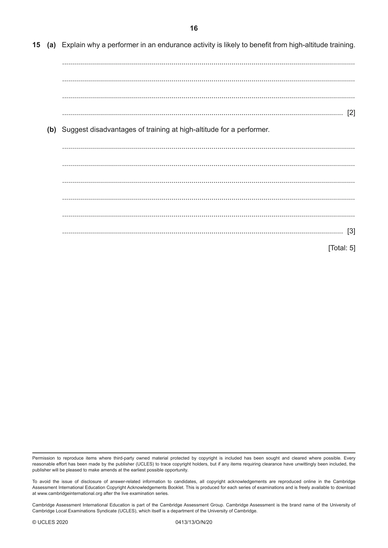 Cambridge IGCSE Physical Education 0413 2020 Oct/Nov Paper 1 · Variant 3 question paper, page 16 of 16