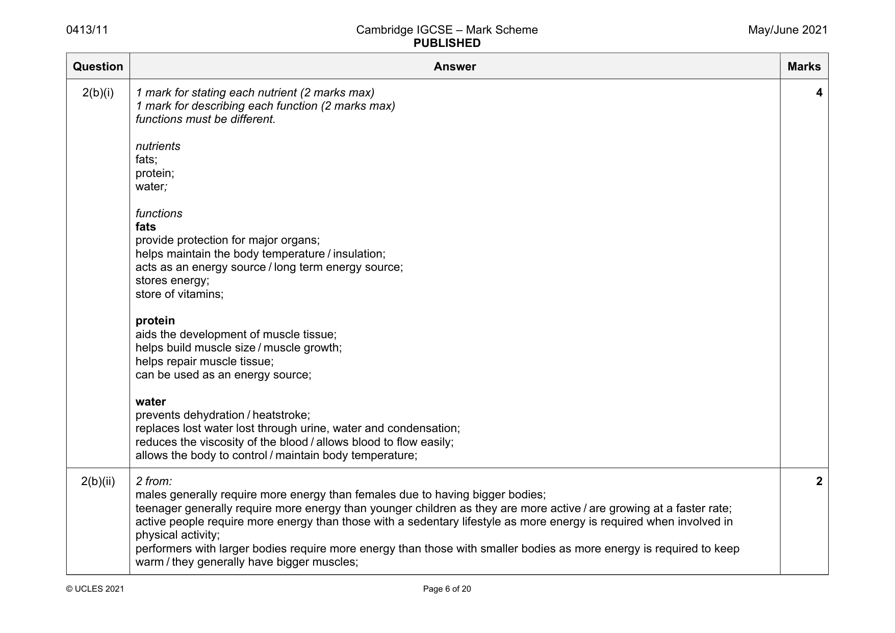Mark scheme, page 6 of 20