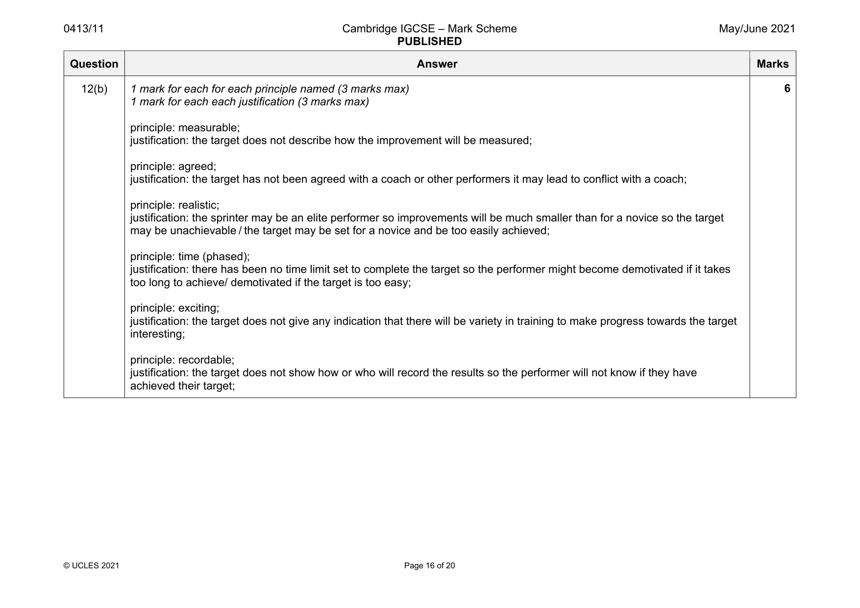 Mark scheme, page 16 of 20