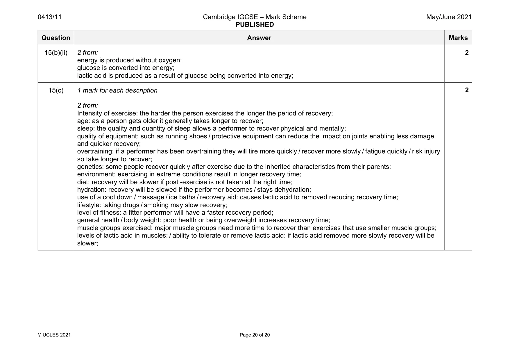 Mark scheme, page 20 of 20