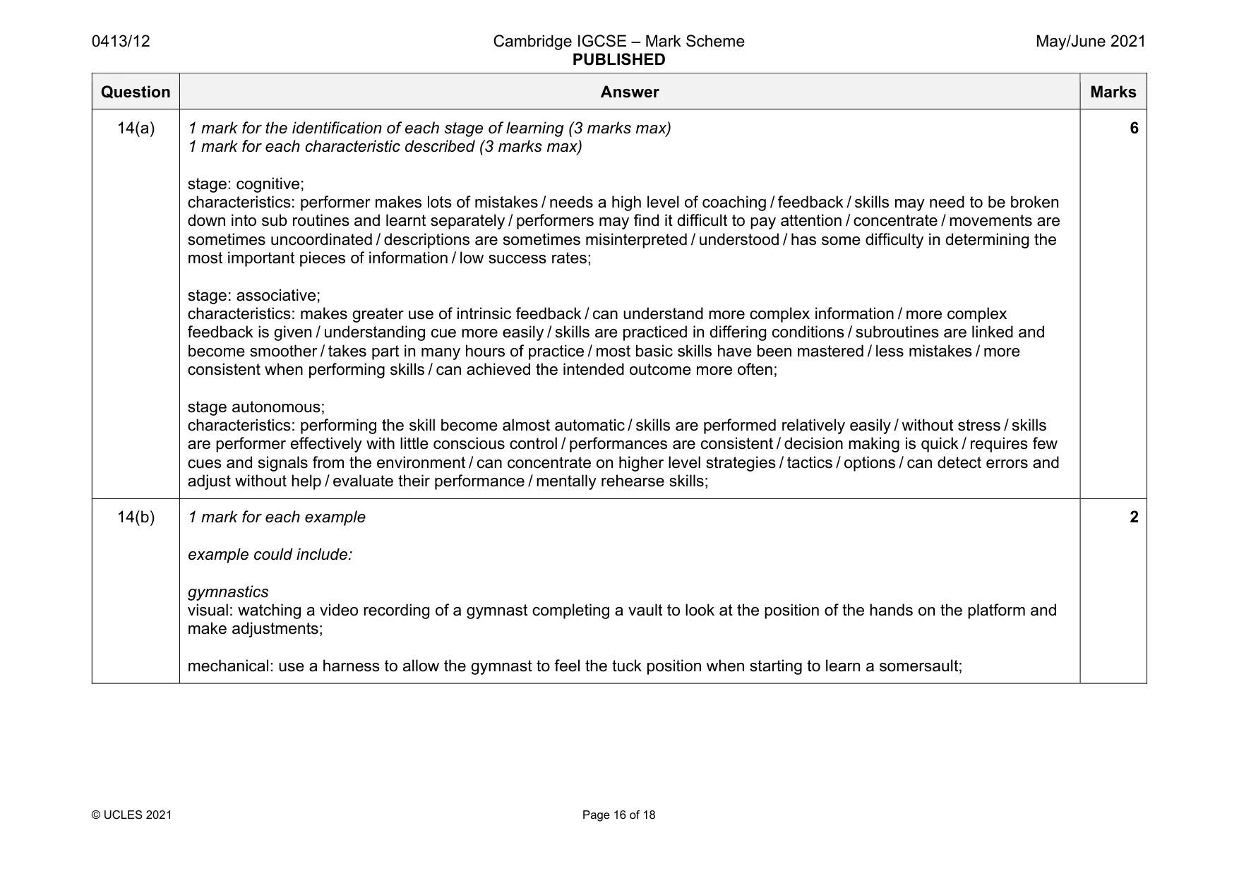 Mark scheme, page 16 of 18