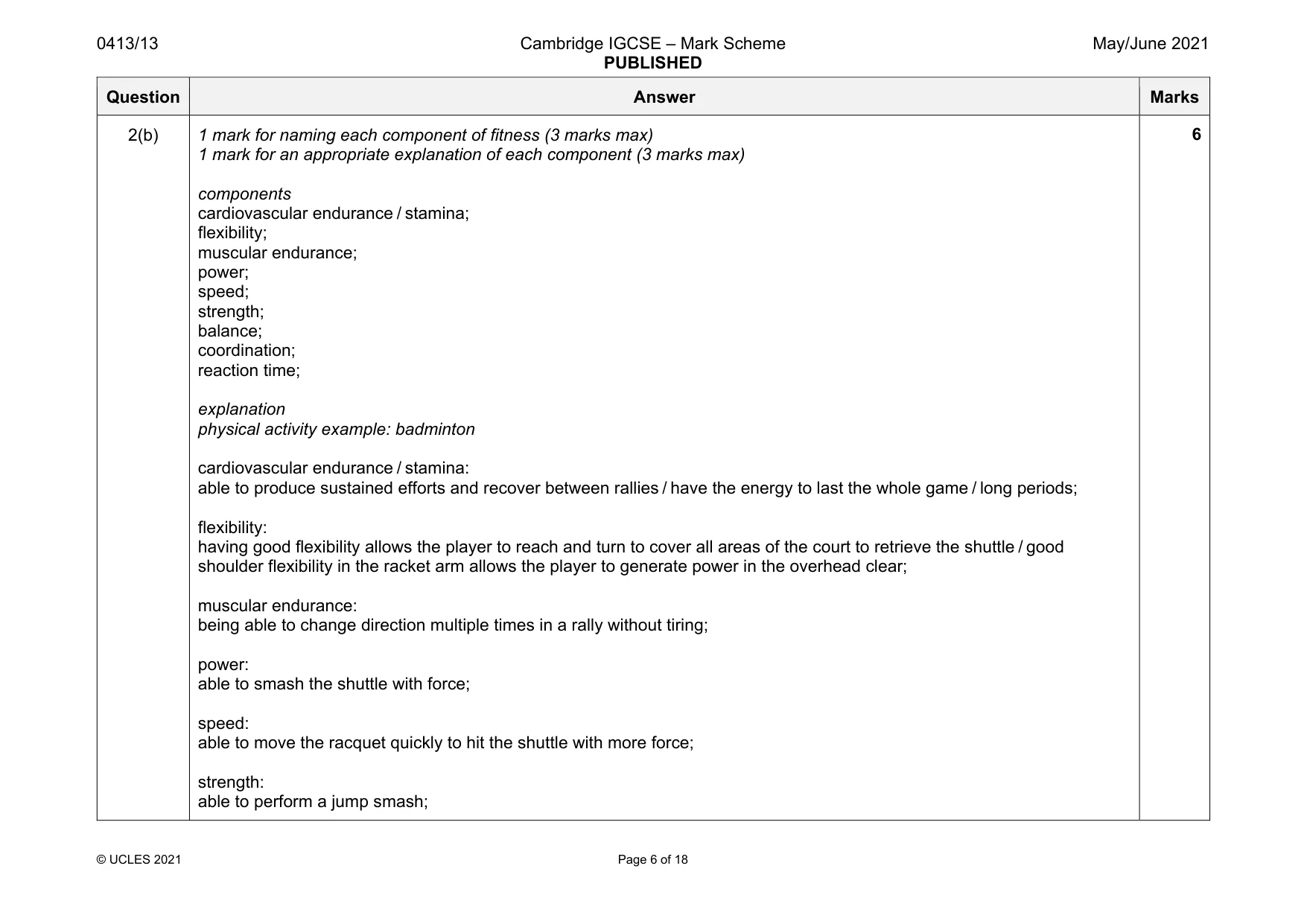 Mark scheme, page 6 of 18