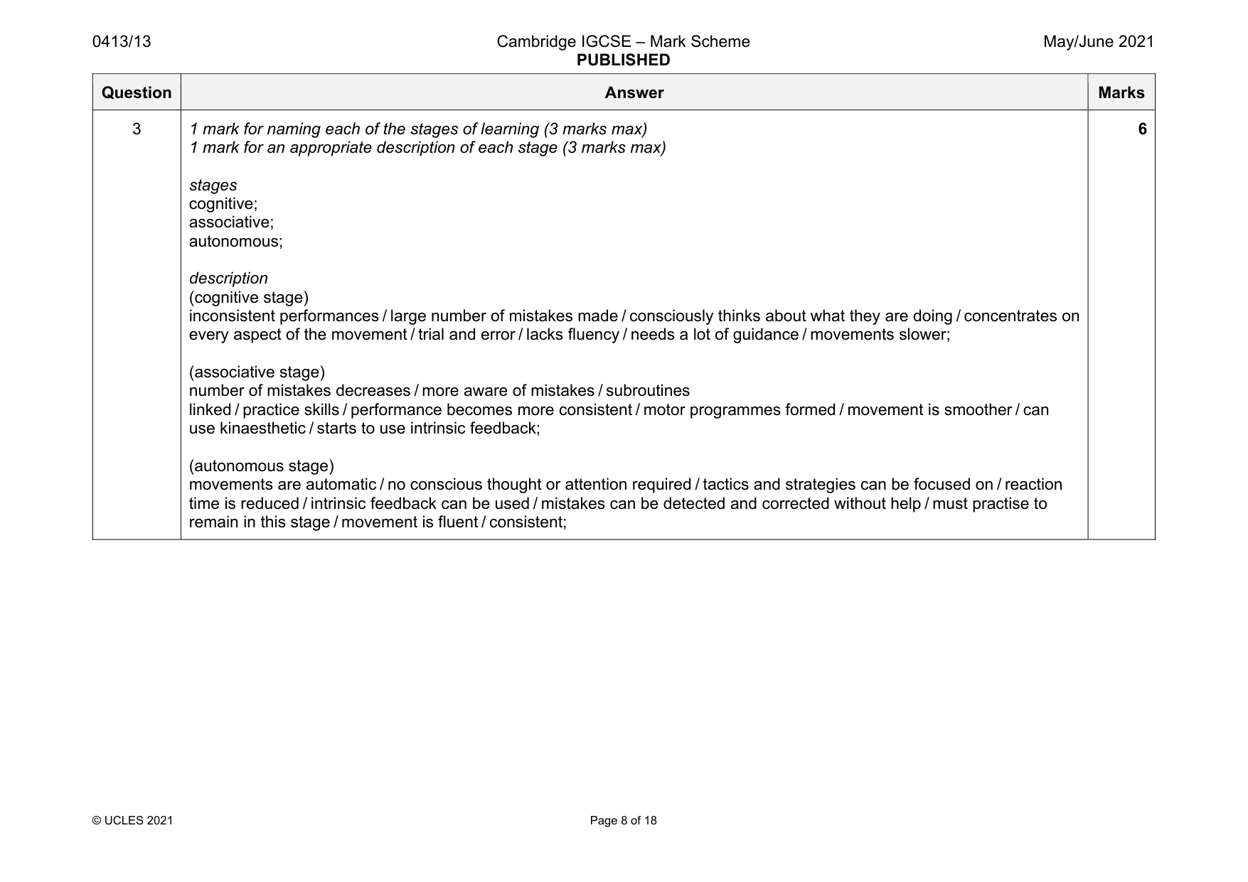 Mark scheme, page 8 of 18