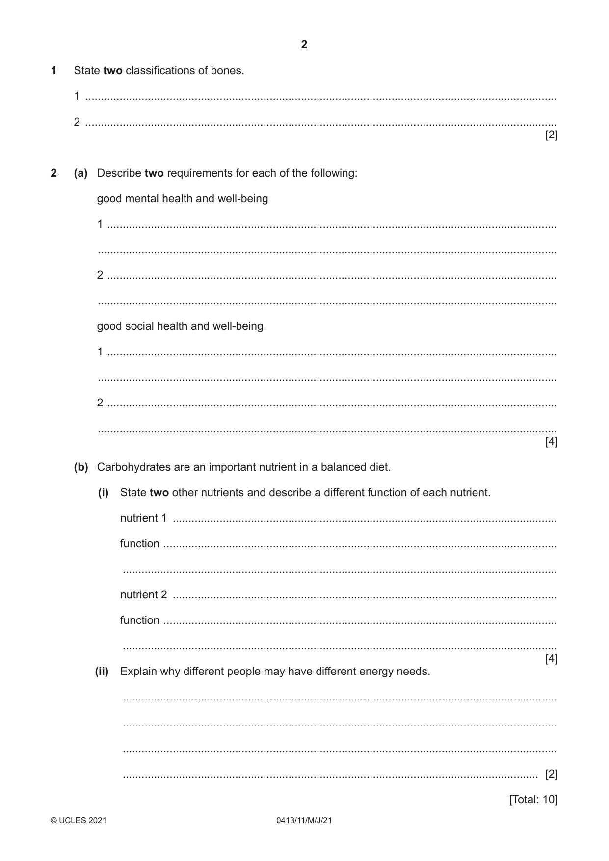 Cambridge IGCSE Physical Education 0413 2021 May/June Paper 1 · Variant 1 question paper, page 2 of 16