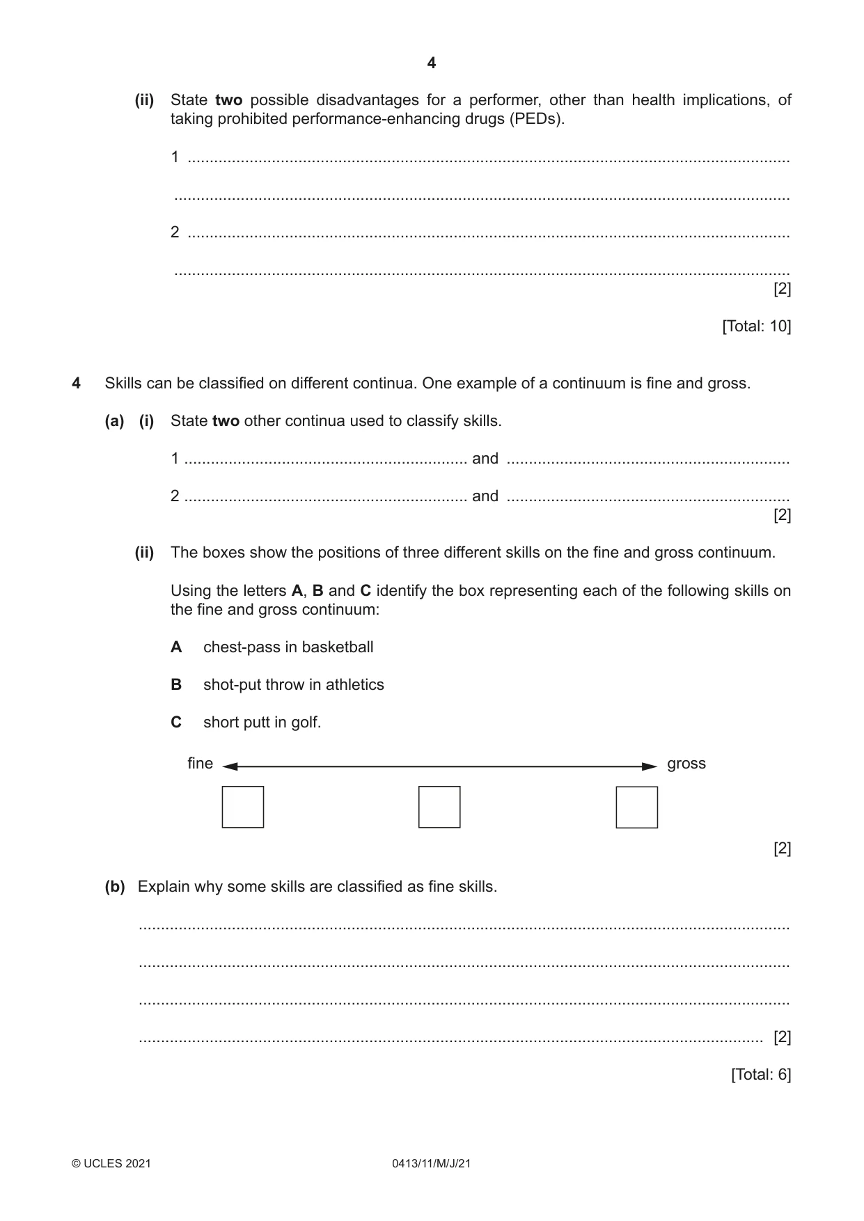 Cambridge IGCSE Physical Education 0413 2021 May/June Paper 1 · Variant 1 question paper, page 4 of 16
