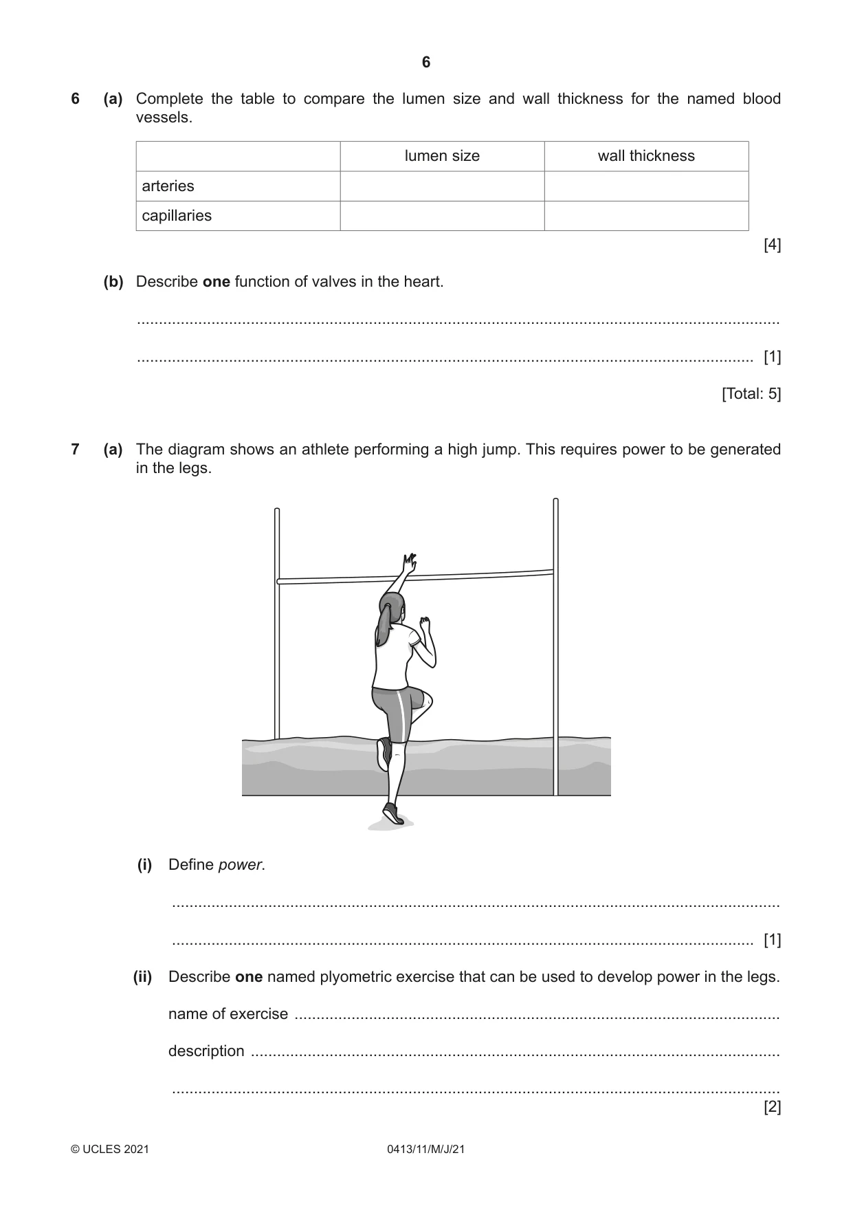 Cambridge IGCSE Physical Education 0413 2021 May/June Paper 1 · Variant 1 question paper, page 6 of 16