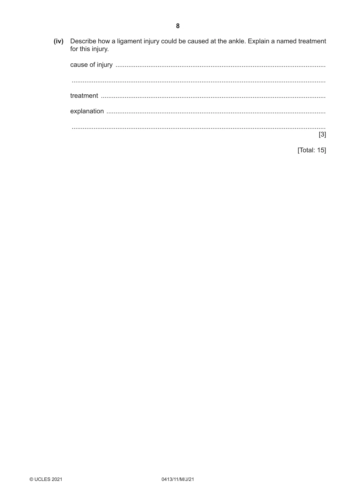 Cambridge IGCSE Physical Education 0413 2021 May/June Paper 1 · Variant 1 question paper, page 8 of 16