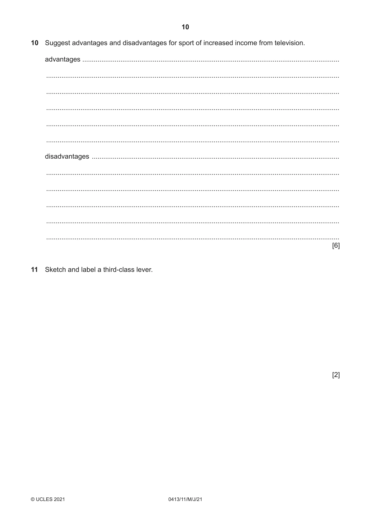 Cambridge IGCSE Physical Education 0413 2021 May/June Paper 1 · Variant 1 question paper, page 10 of 16