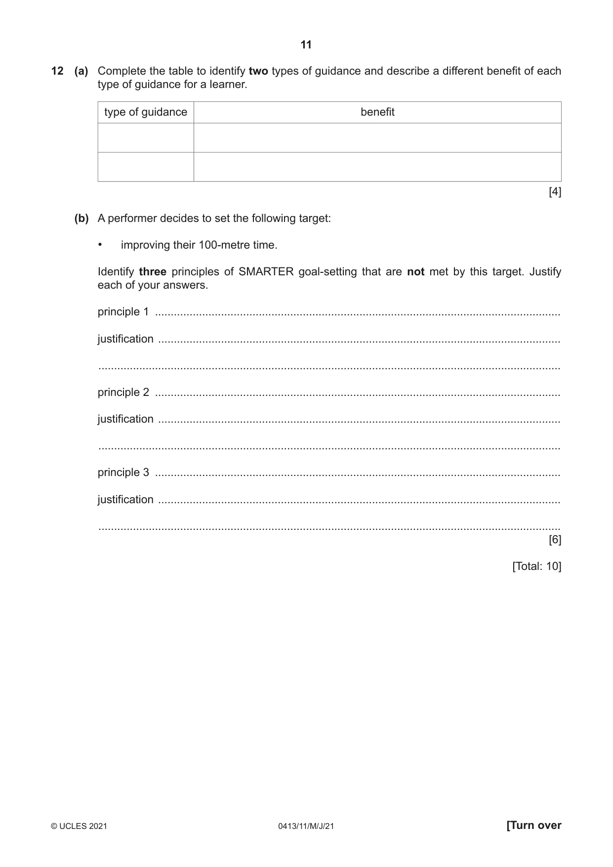 Cambridge IGCSE Physical Education 0413 2021 May/June Paper 1 · Variant 1 question paper, page 11 of 16