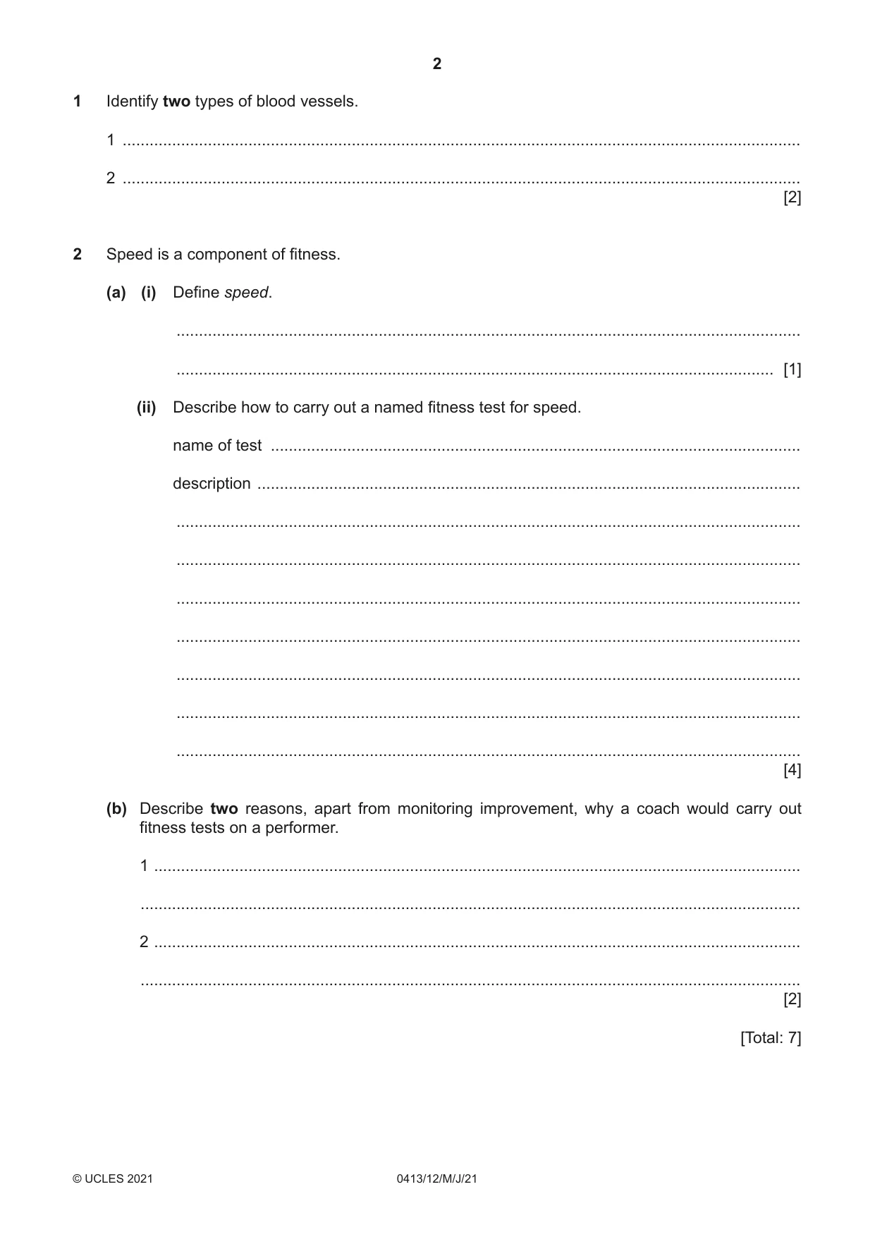 Cambridge IGCSE Physical Education 0413 2021 May/June Paper 1 · Variant 2 question paper, page 2 of 16