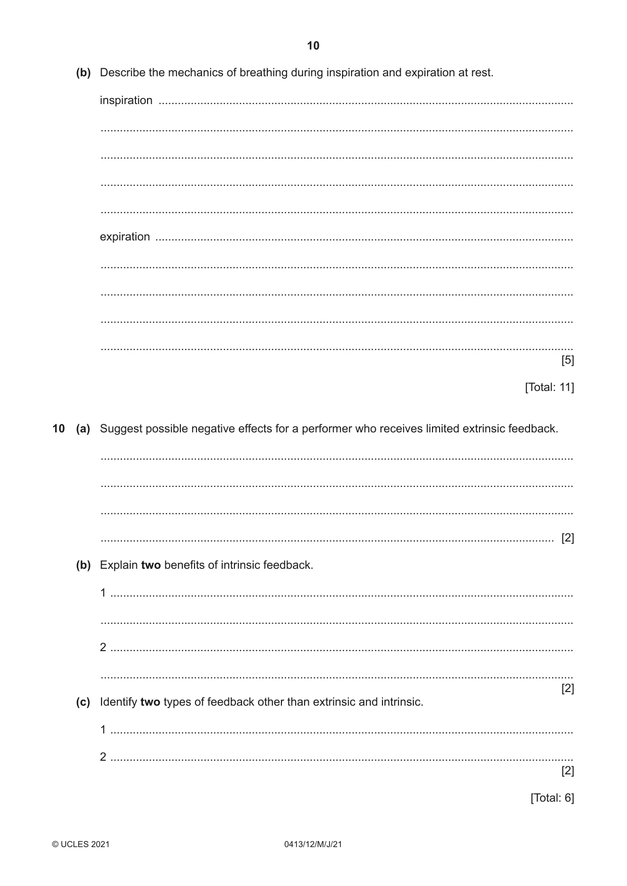 Cambridge IGCSE Physical Education 0413 2021 May/June Paper 1 · Variant 2 question paper, page 10 of 16