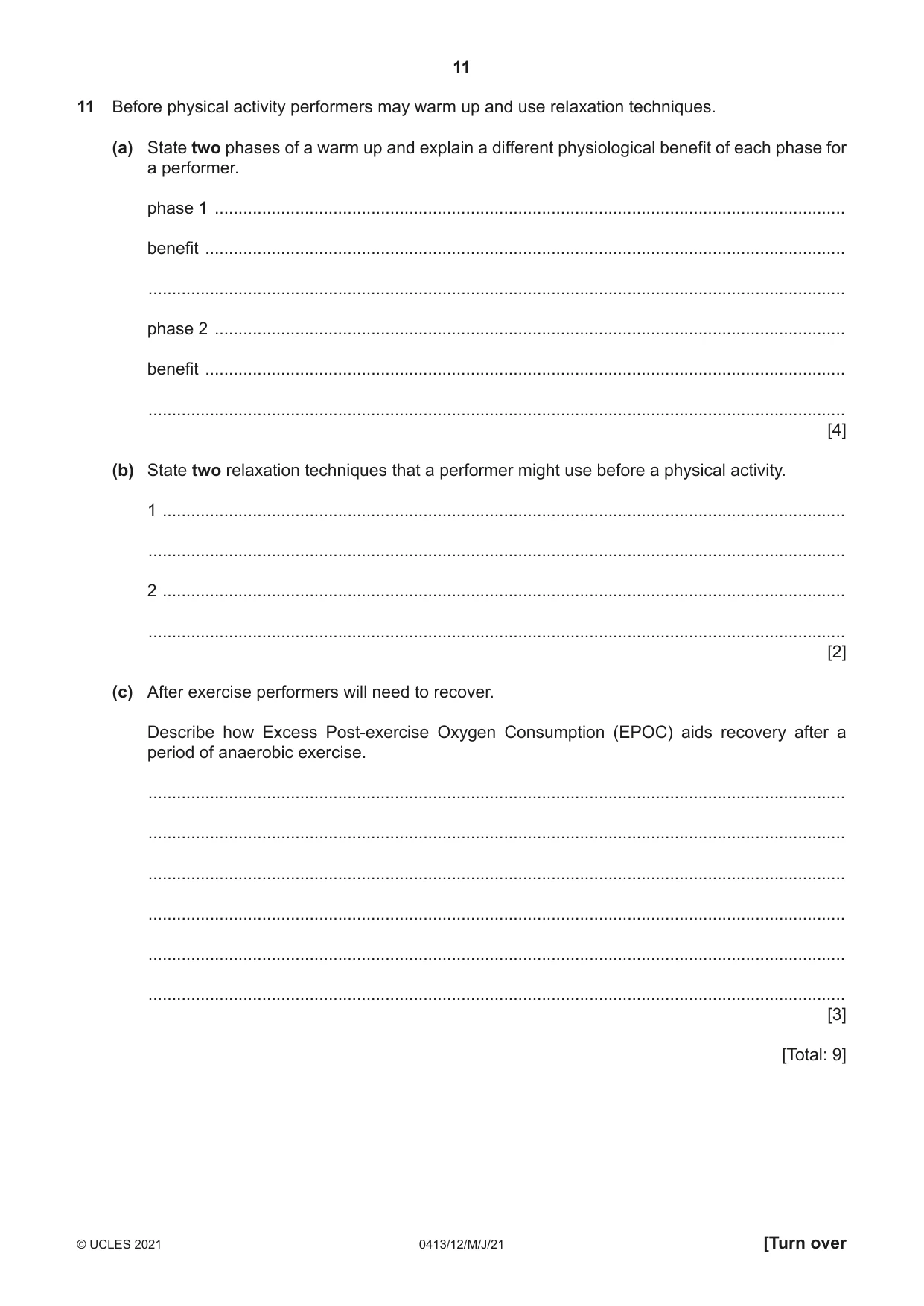 Cambridge IGCSE Physical Education 0413 2021 May/June Paper 1 · Variant 2 question paper, page 11 of 16