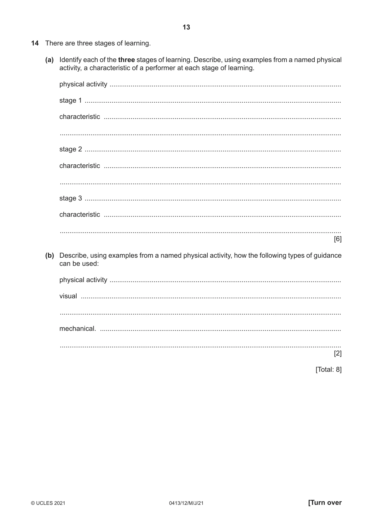 Cambridge IGCSE Physical Education 0413 2021 May/June Paper 1 · Variant 2 question paper, page 13 of 16