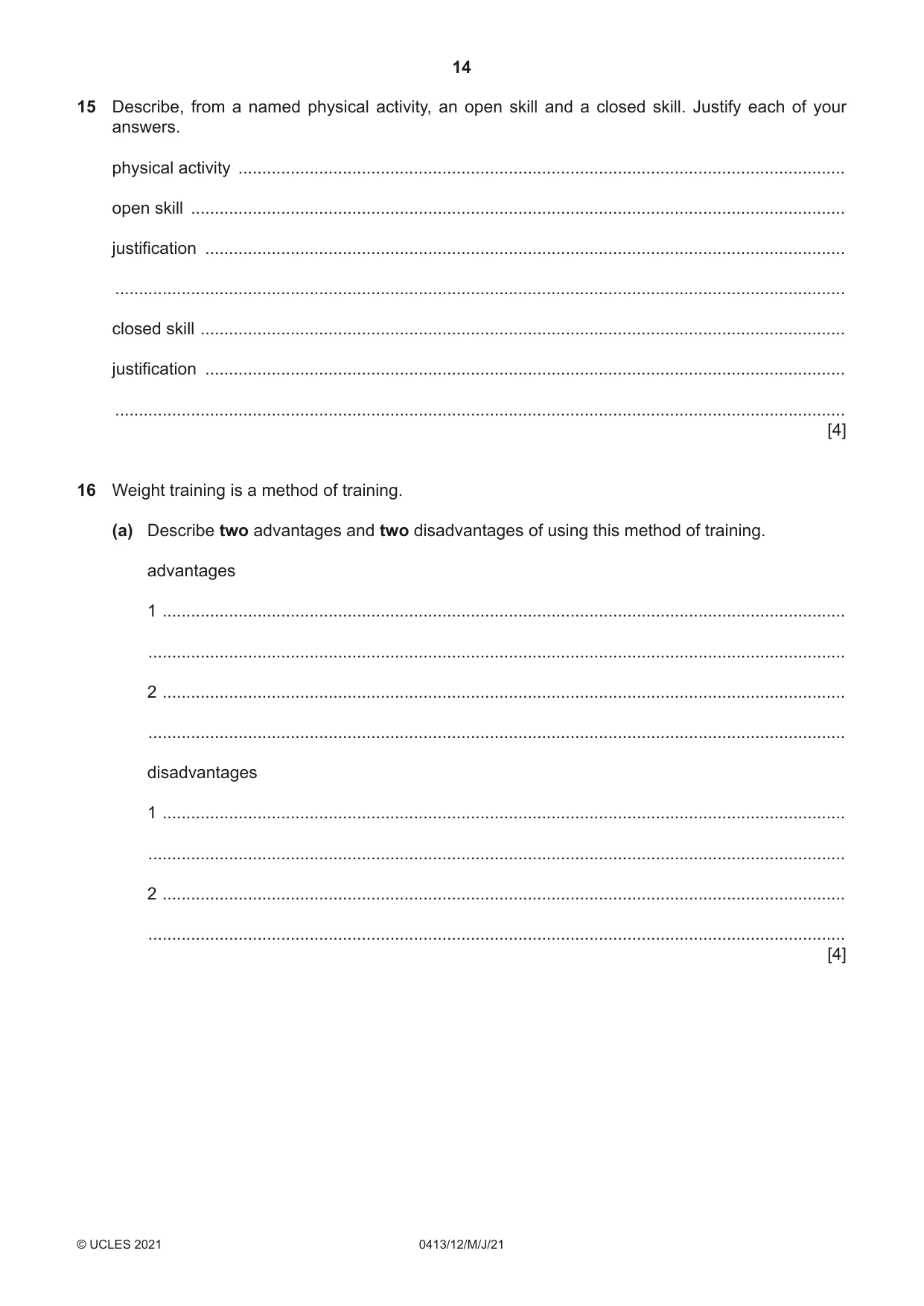 Cambridge IGCSE Physical Education 0413 2021 May/June Paper 1 · Variant 2 question paper, page 14 of 16