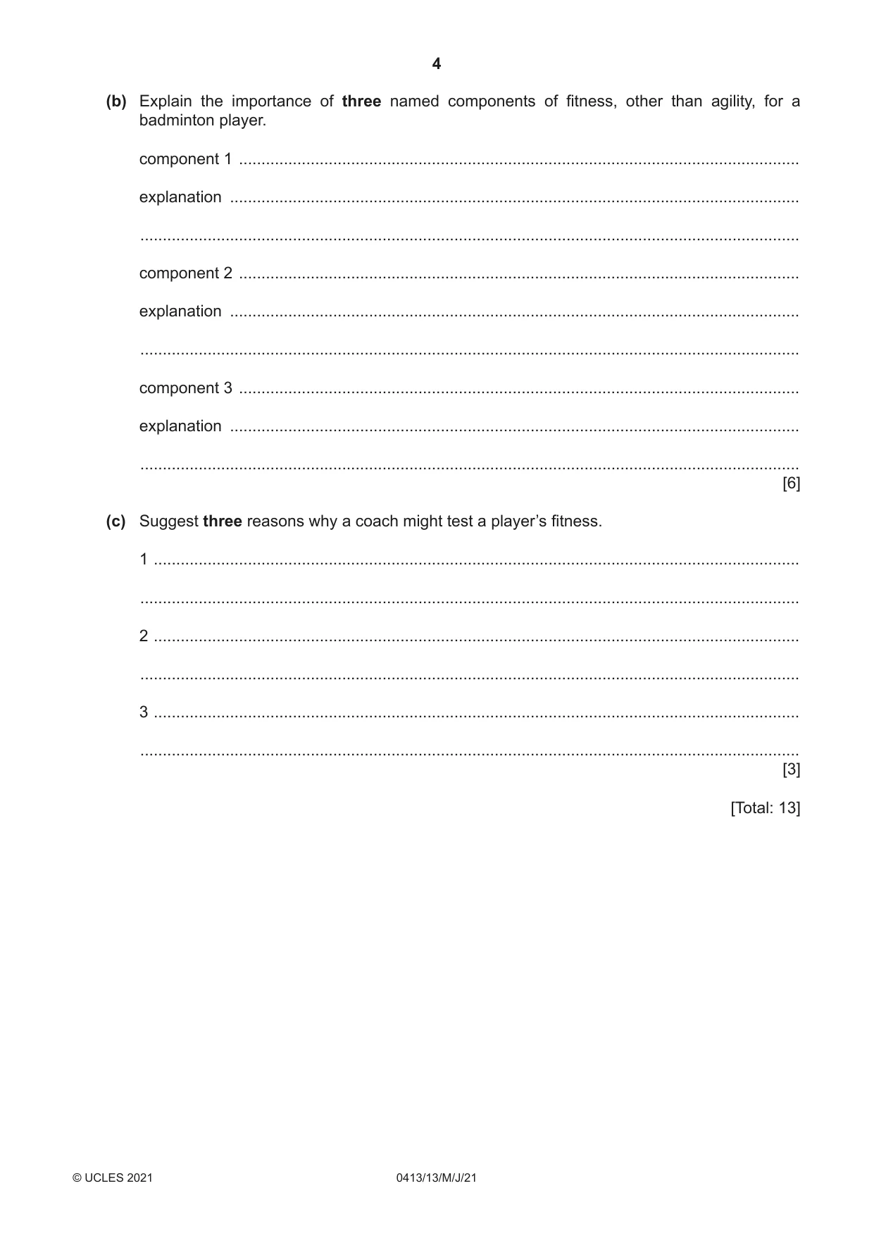 Cambridge IGCSE Physical Education 0413 2021 May/June Paper 1 · Variant 3 question paper, page 4 of 16