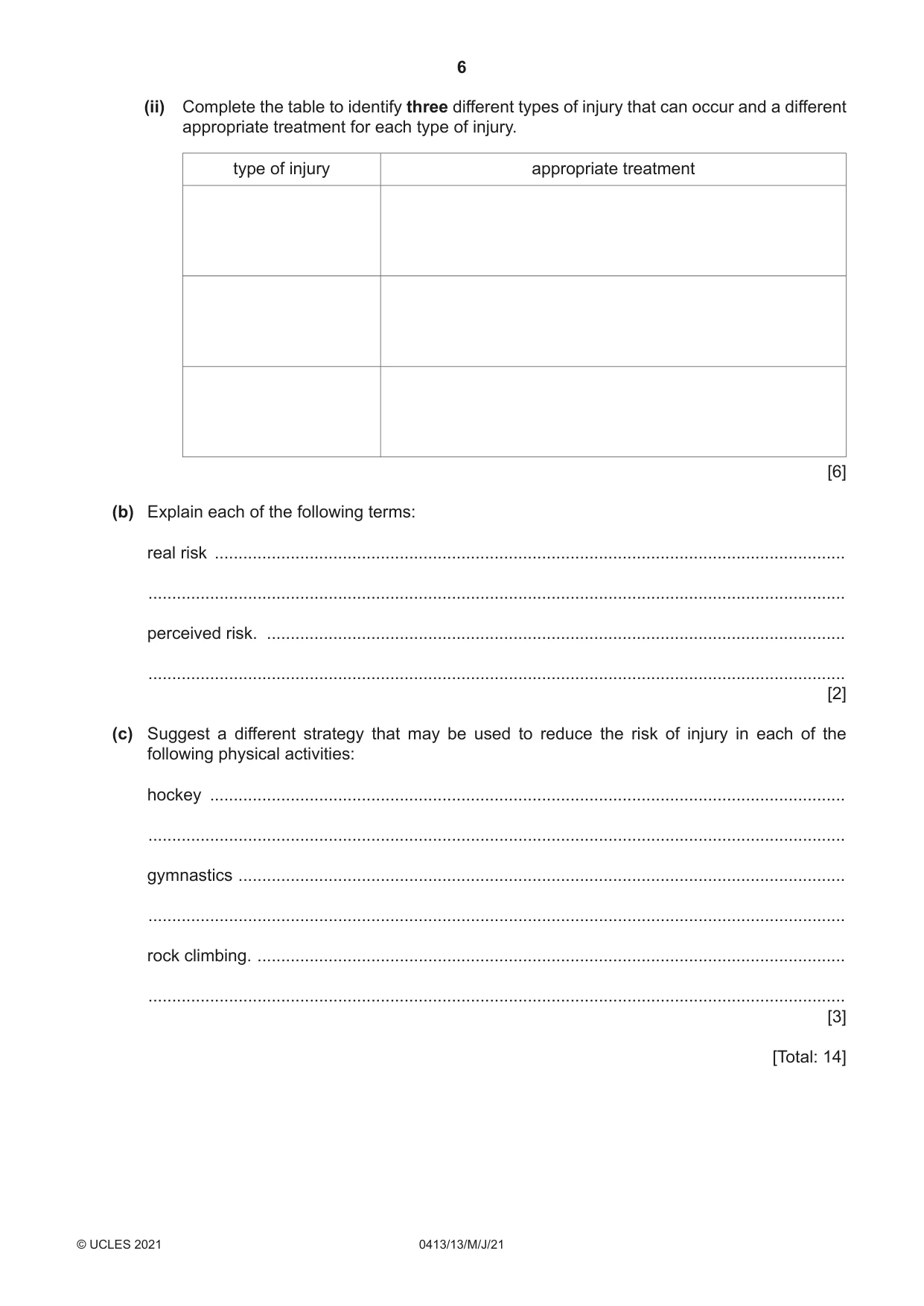 Cambridge IGCSE Physical Education 0413 2021 May/June Paper 1 · Variant 3 question paper, page 6 of 16