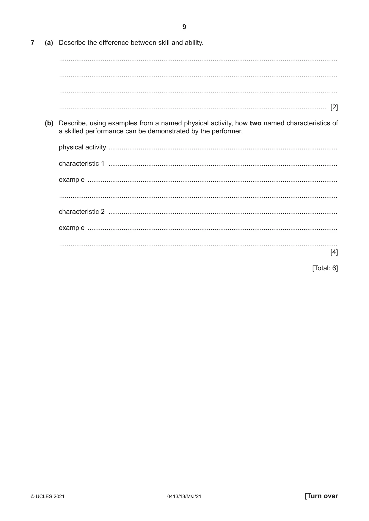 Cambridge IGCSE Physical Education 0413 2021 May/June Paper 1 · Variant 3 question paper, page 9 of 16