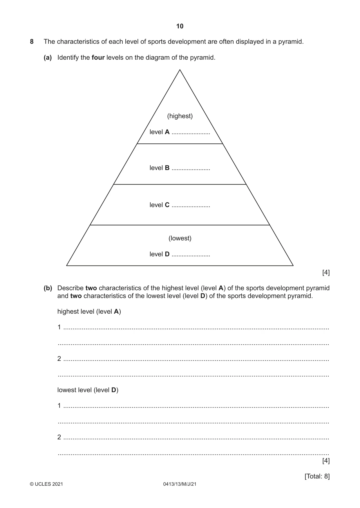 Cambridge IGCSE Physical Education 0413 2021 May/June Paper 1 · Variant 3 question paper, page 10 of 16