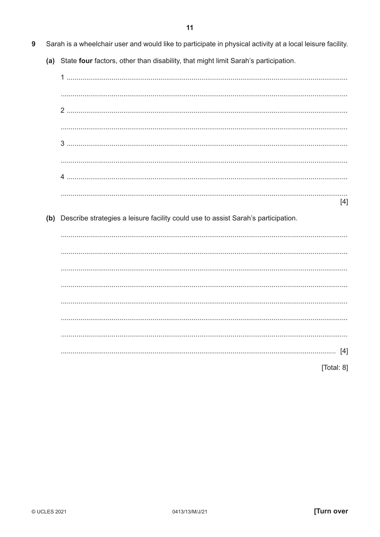 Cambridge IGCSE Physical Education 0413 2021 May/June Paper 1 · Variant 3 question paper, page 11 of 16