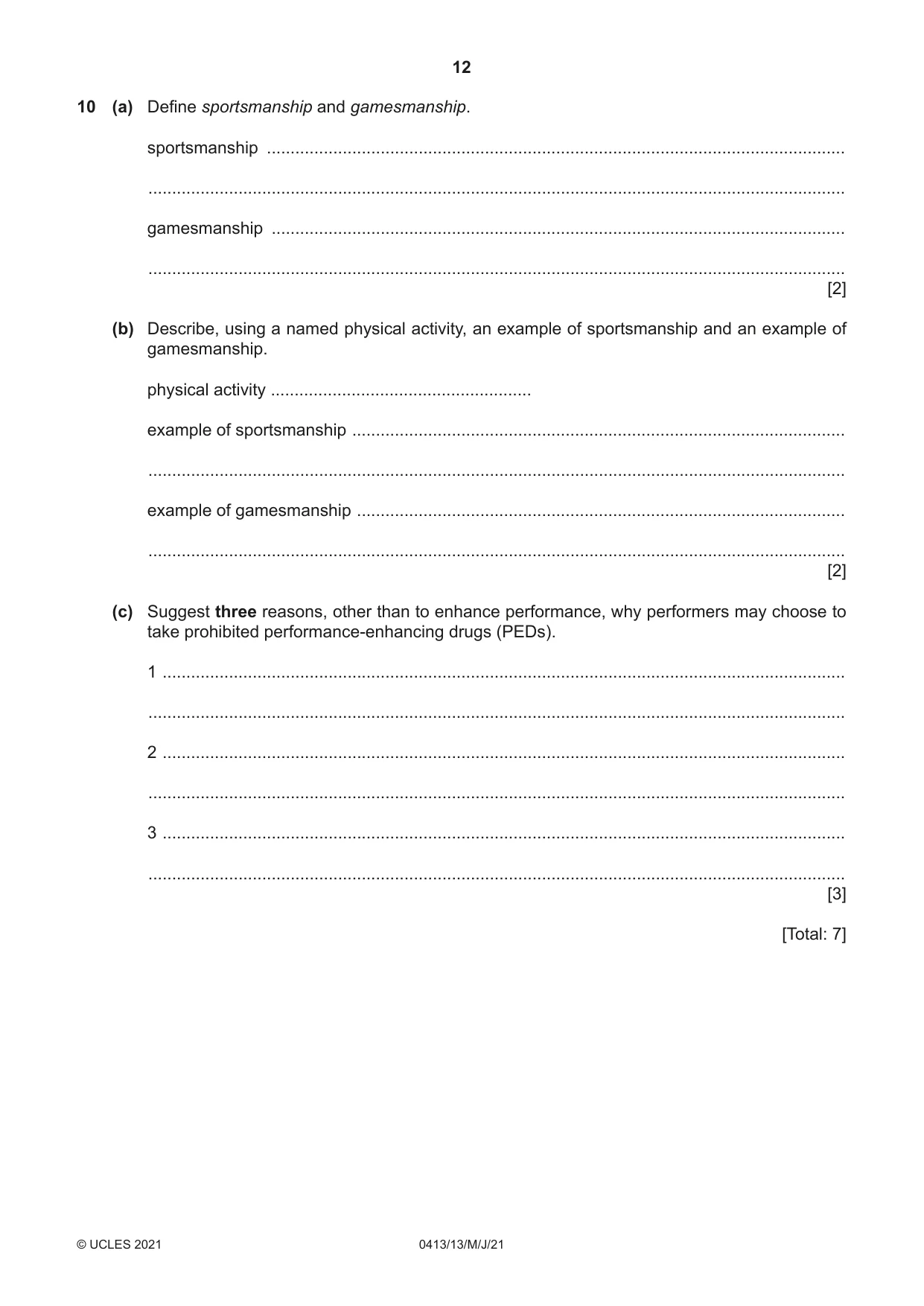 Cambridge IGCSE Physical Education 0413 2021 May/June Paper 1 · Variant 3 question paper, page 12 of 16