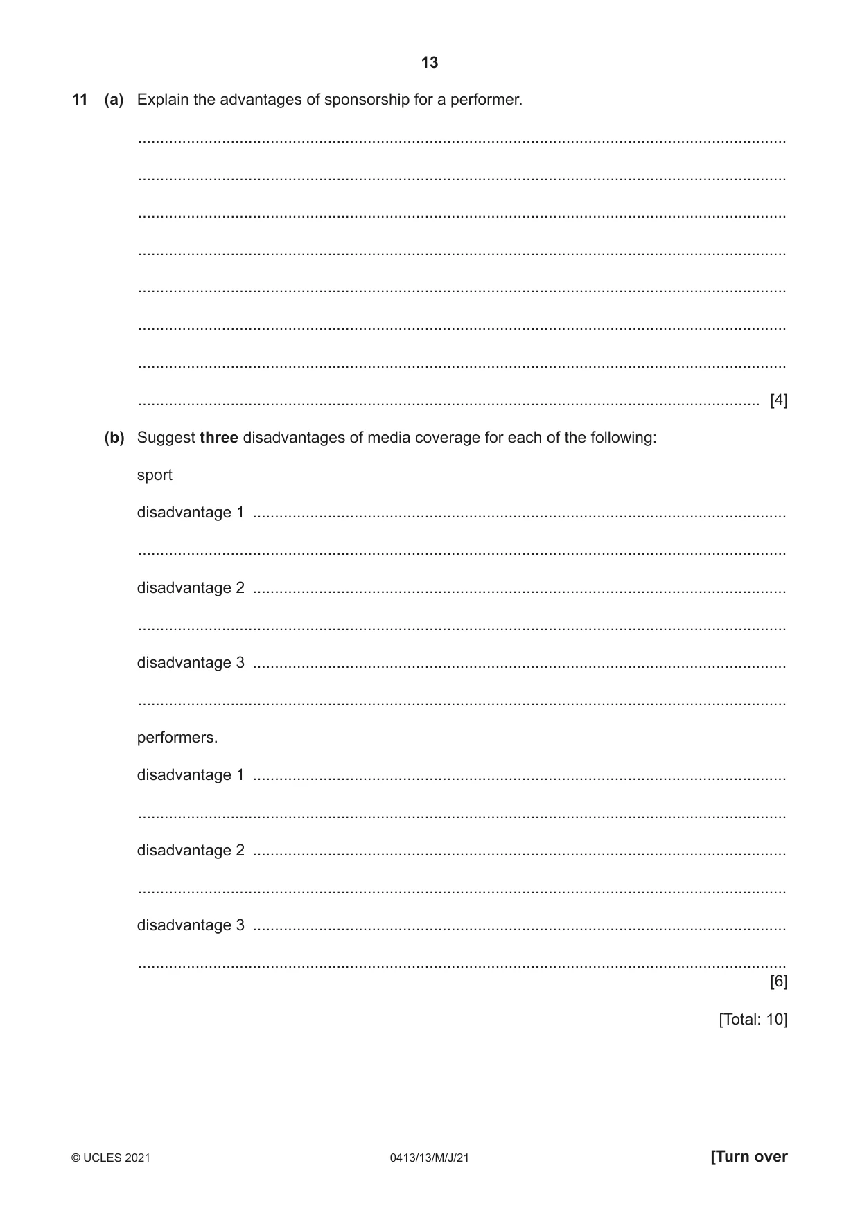 Cambridge IGCSE Physical Education 0413 2021 May/June Paper 1 · Variant 3 question paper, page 13 of 16