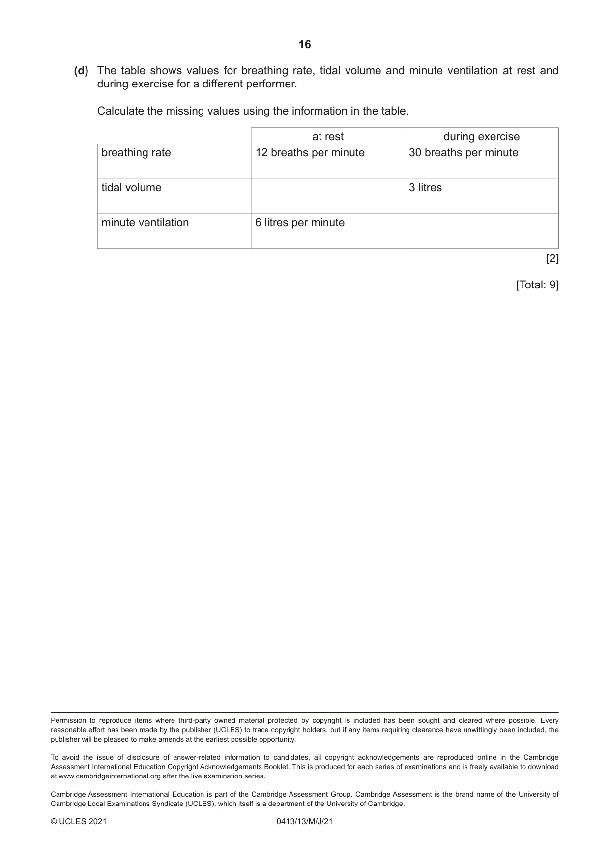 Cambridge IGCSE Physical Education 0413 2021 May/June Paper 1 · Variant 3 question paper, page 16 of 16