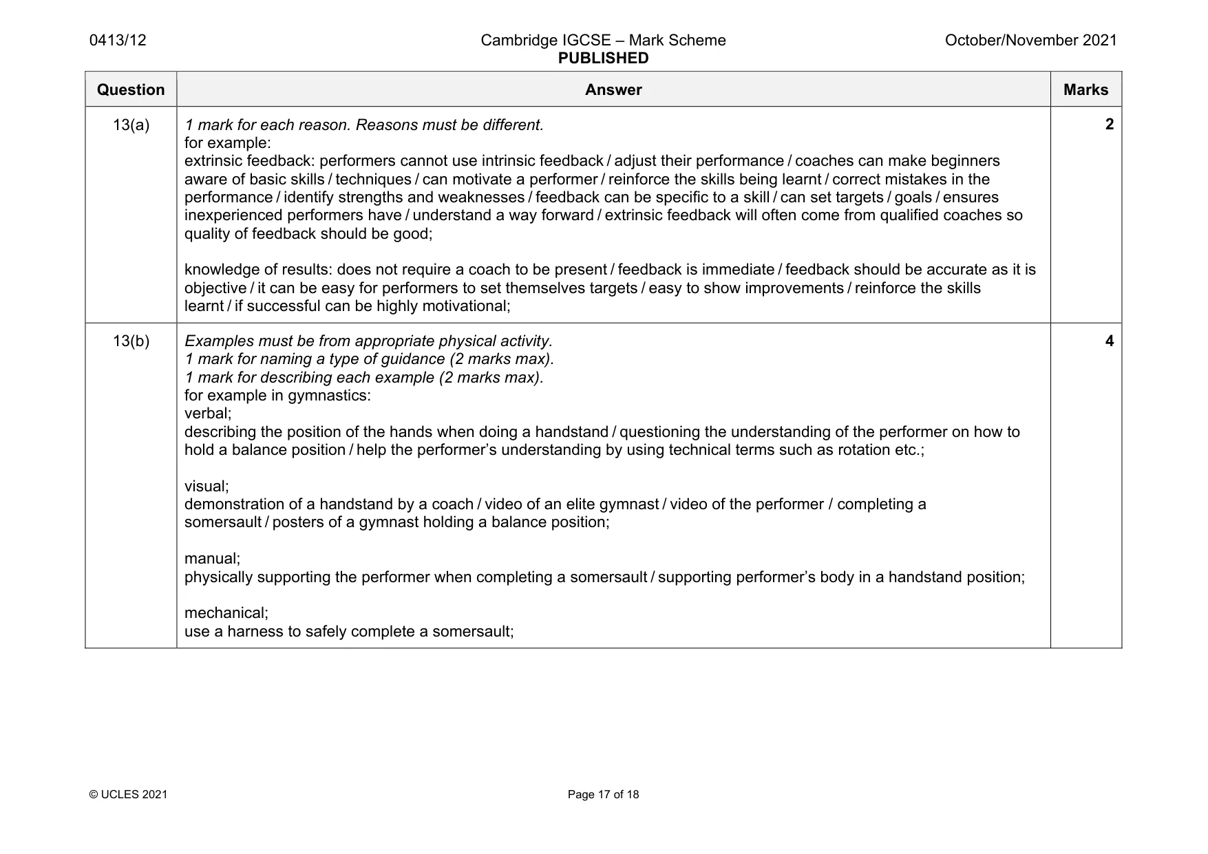 Mark scheme, page 17 of 18