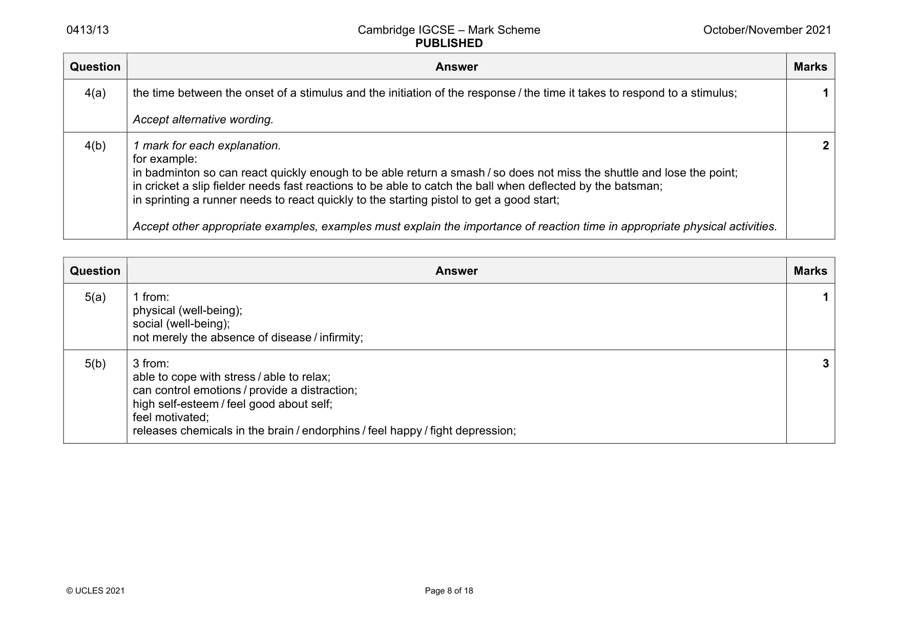 Mark scheme, page 8 of 18