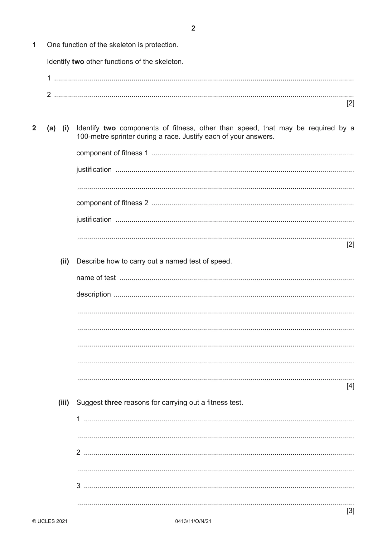 Cambridge IGCSE Physical Education 0413 2021 Oct/Nov Paper 1 · Variant 1 question paper, page 2 of 16