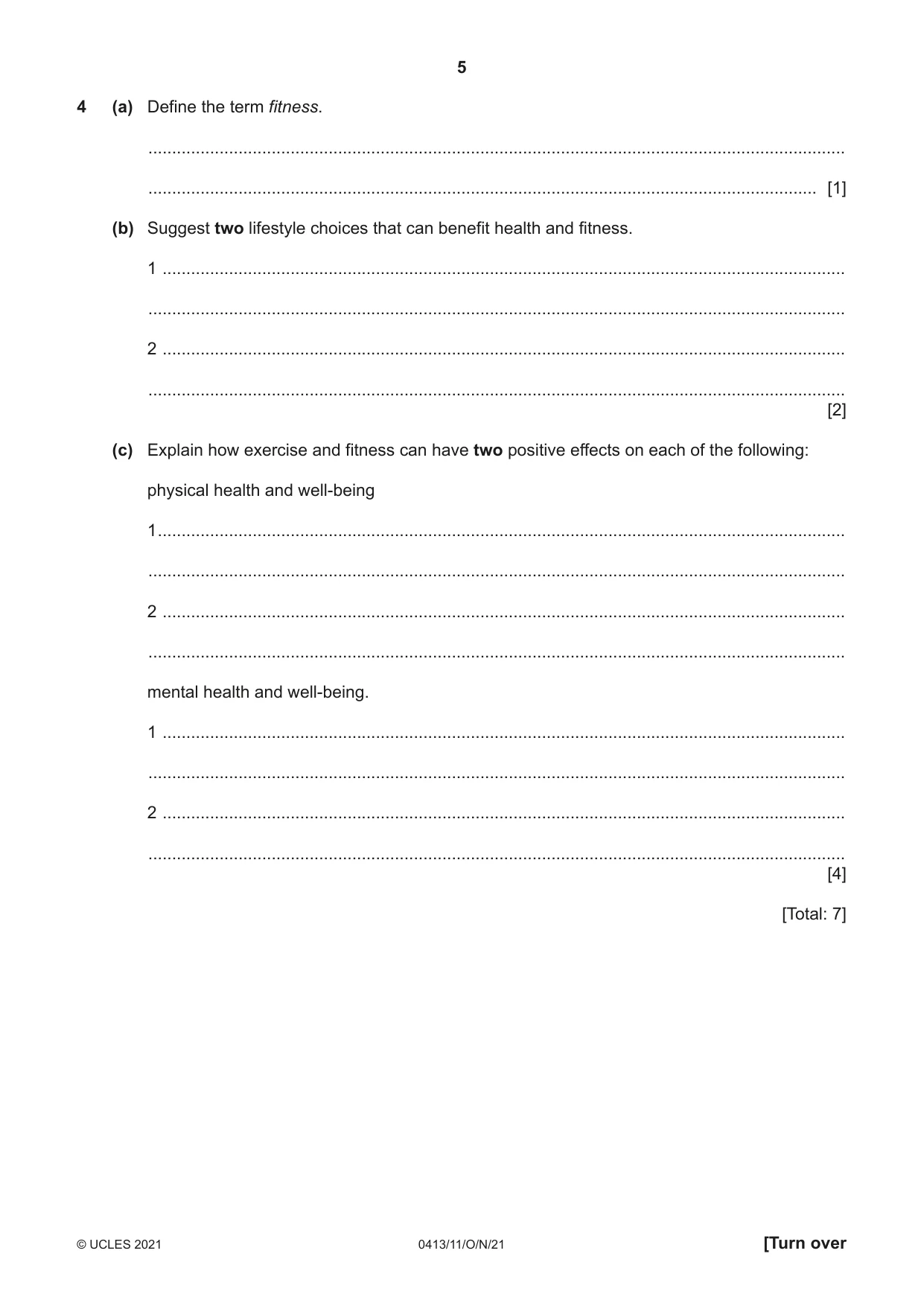 Cambridge IGCSE Physical Education 0413 2021 Oct/Nov Paper 1 · Variant 1 question paper, page 5 of 16