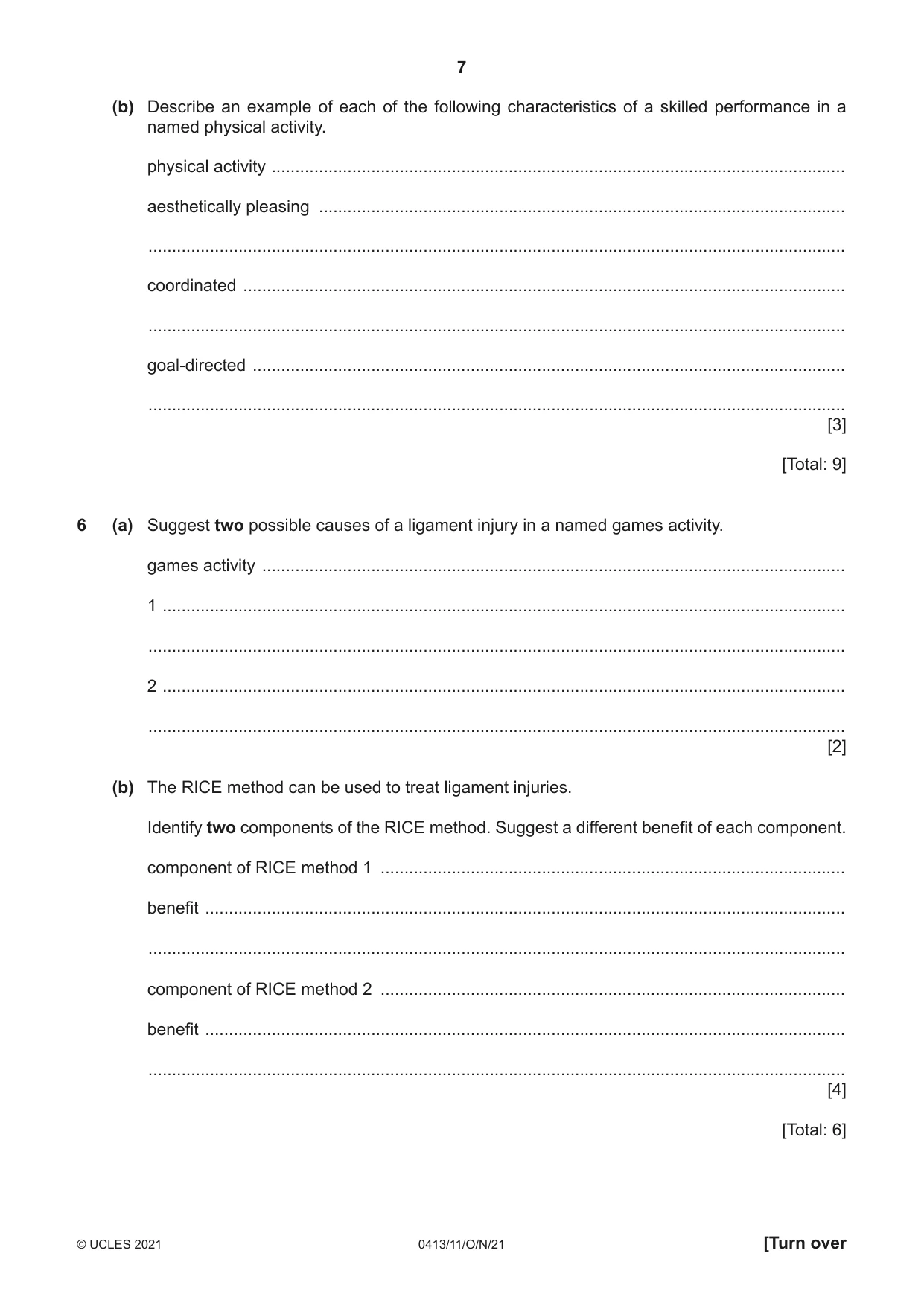 Cambridge IGCSE Physical Education 0413 2021 Oct/Nov Paper 1 · Variant 1 question paper, page 7 of 16