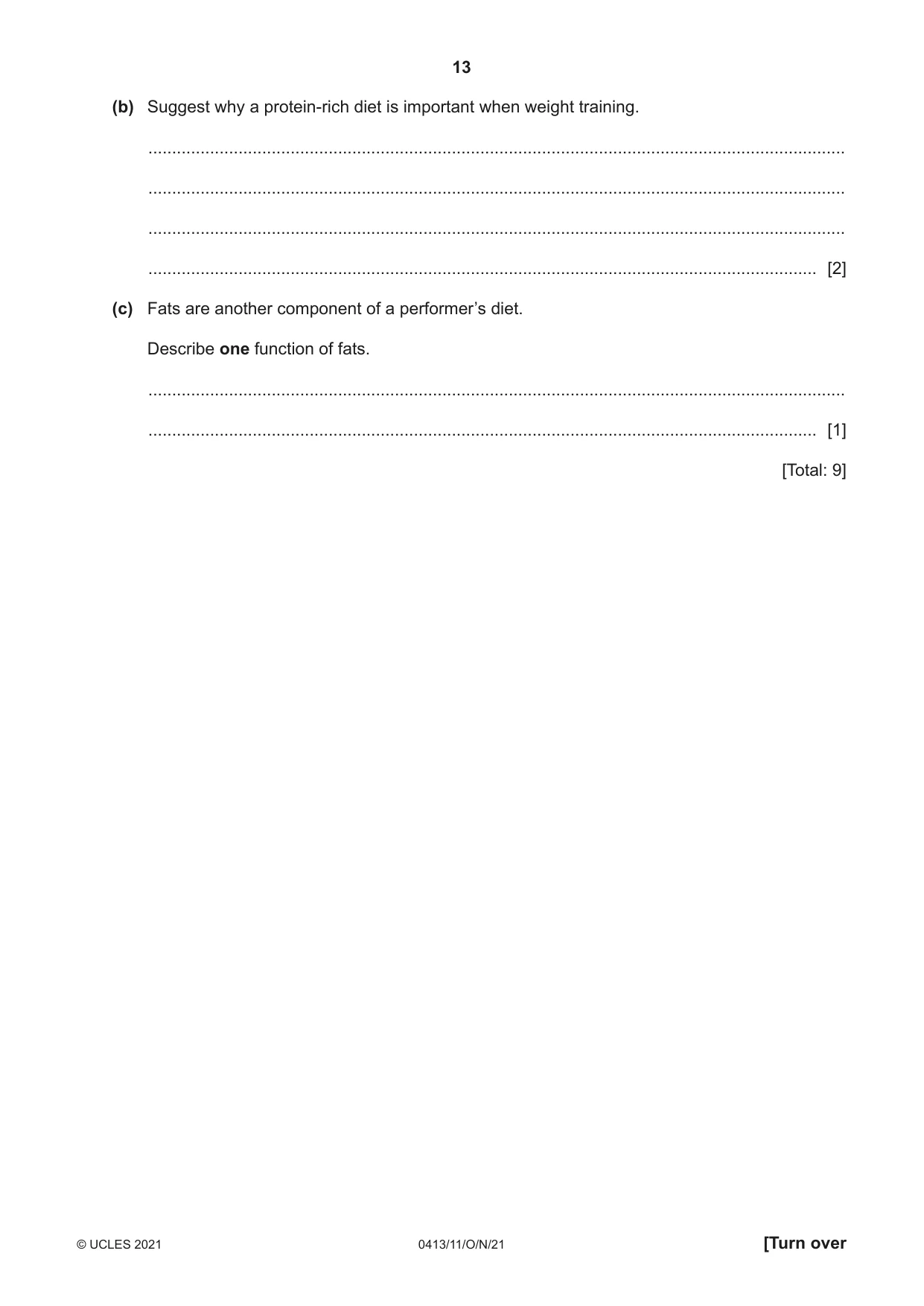 Cambridge IGCSE Physical Education 0413 2021 Oct/Nov Paper 1 · Variant 1 question paper, page 13 of 16