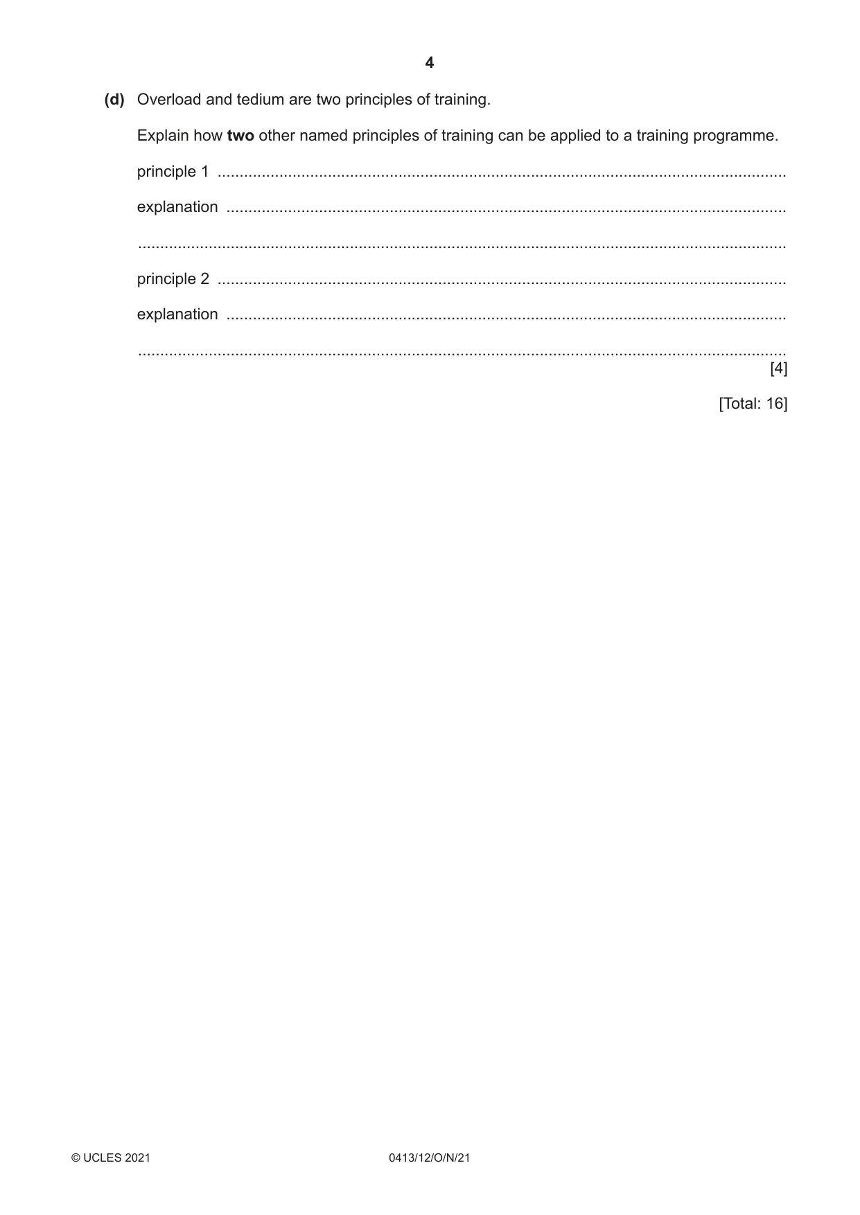 Cambridge IGCSE Physical Education 0413 2021 Oct/Nov Paper 1 · Variant 2 question paper, page 4 of 16
