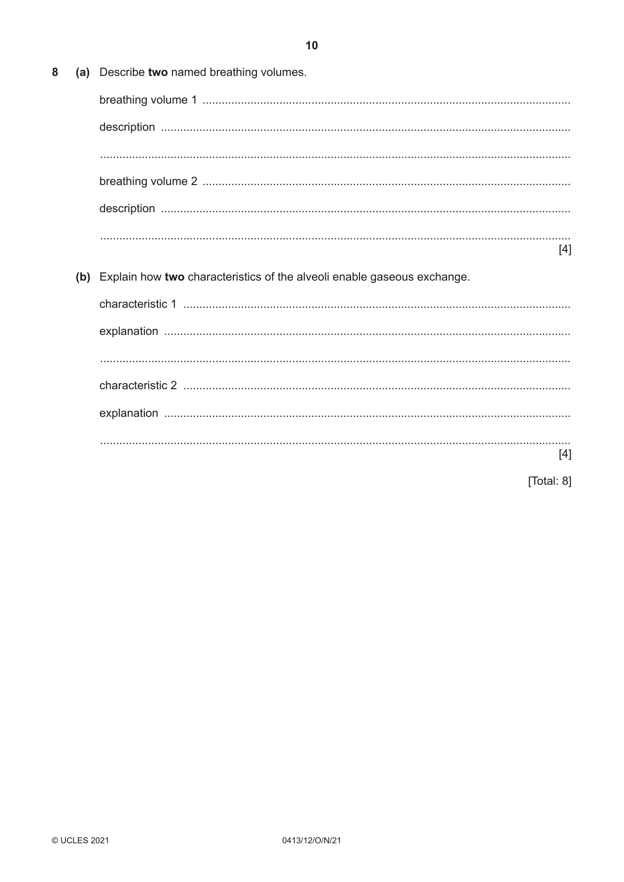 Cambridge IGCSE Physical Education 0413 2021 Oct/Nov Paper 1 · Variant 2 question paper, page 10 of 16