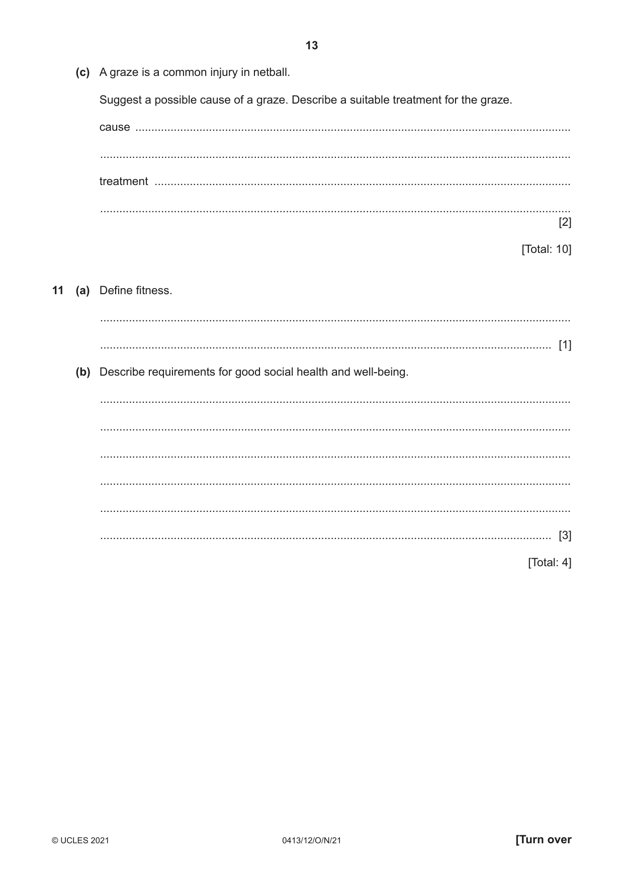 Cambridge IGCSE Physical Education 0413 2021 Oct/Nov Paper 1 · Variant 2 question paper, page 13 of 16